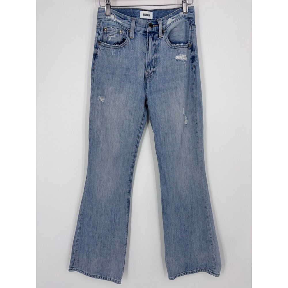 Pistola Stevie High Rise Relaxed Flare Jeans Women 24 Light Wash Distressed